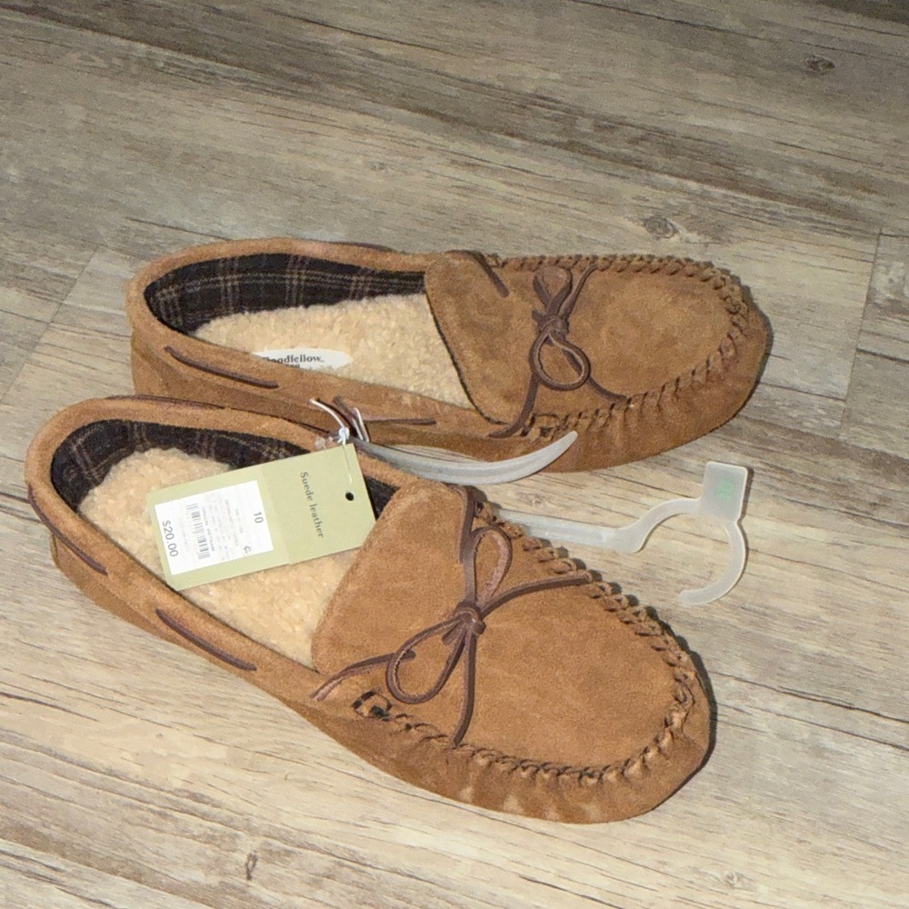Goodfellow & Co Tan Suede Moccasin Slippers with Shearling Lining